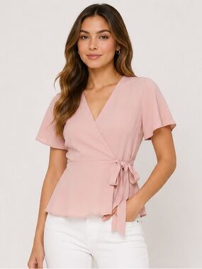 Shinestar Short Sleeve V Neck Wrap Top